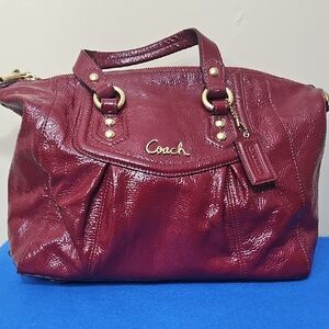 Coach Red Satchel with Glossy Leather and Silver Hardware